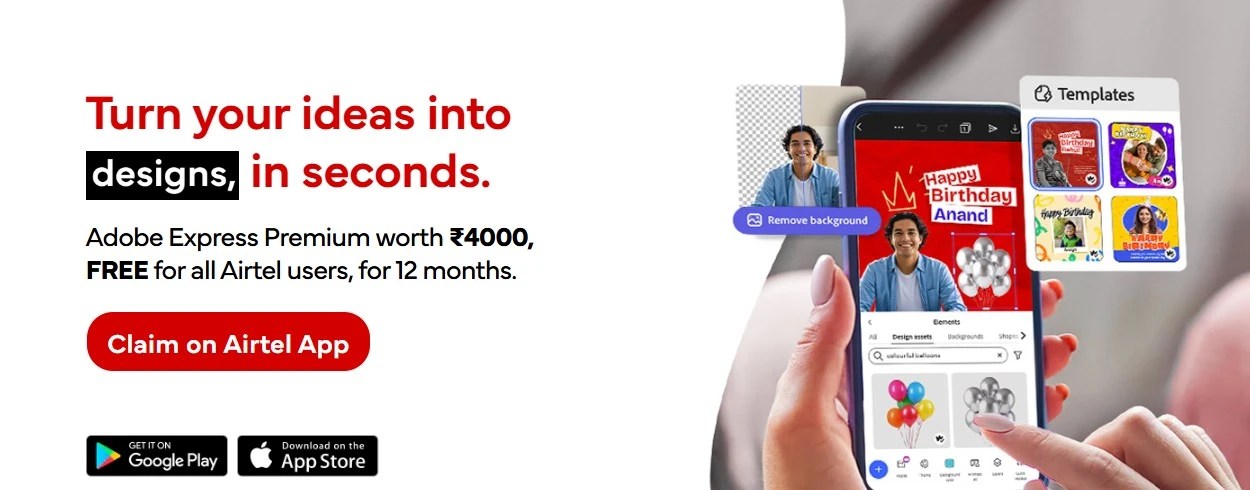 Adobe Express Premium free for Airtel Subscribers
