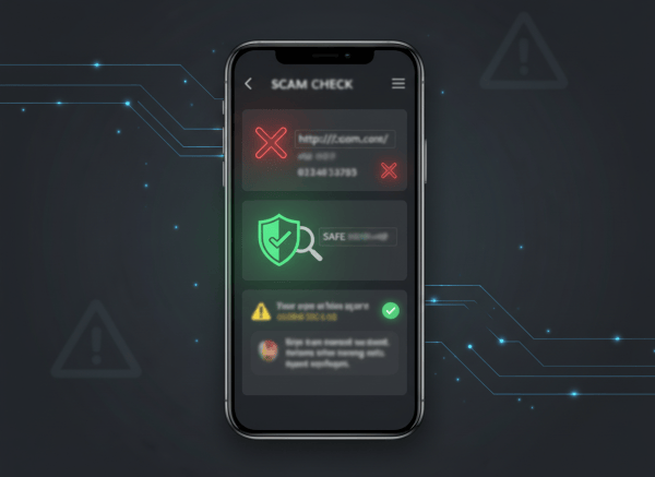 A professional, eye-catching featured image for a blog post titled “Truecaller Scam Checker: How to Check Any Suspicious Link, Number, or Message for Free.” Show a modern smartphone with a secure scam-checking interface, a suspicious link and phone number being inspected, shield and magnifying-glass security symbols, subtle warning accents, clean editorial tech-blog style, high contrast, no brand logos, no readable text, no people, suitable for a WordPress blog featured image.