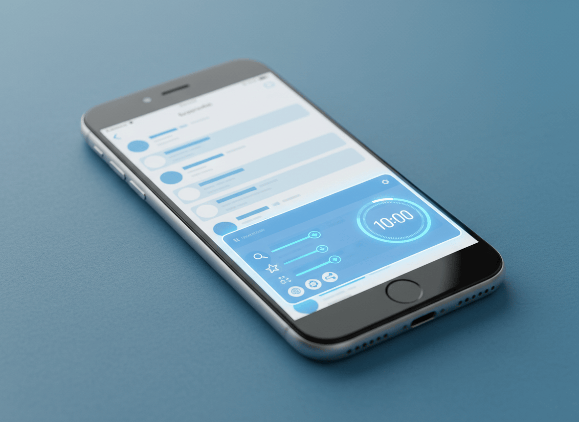A polished editorial featured image for a technology news blog post about Facebook feed personalization. Show a modern smartphone displaying a clean social media feed with a subtle algorithm control interface, sliders and recommendation icons, alongside a simple 10-minute timer motif. Use Meta-inspired blue and white colors without displaying any official Facebook or Meta logo, brand mark, or copyrighted interface. Bold, clear, contemporary composition with strong visual contrast, suitable for a blog featured image, no readable text.